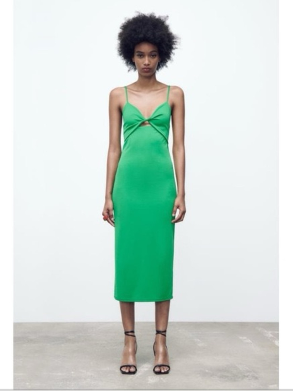 Zara Bright Green Twist-Front Midi Dress